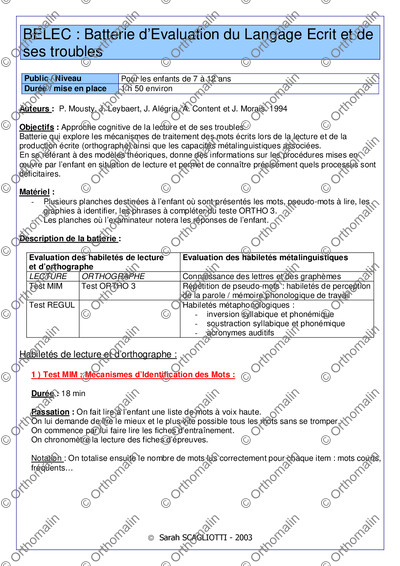 Page 1 de la fiche