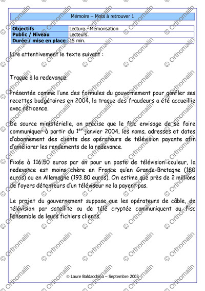Page 1 de la fiche