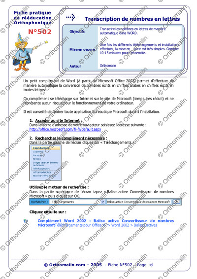 Page 1 de la fiche