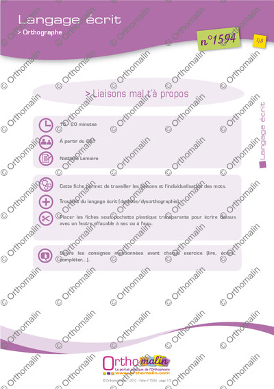 Page 1 de la fiche