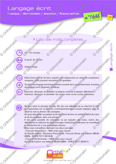 Page 1 de la fiche