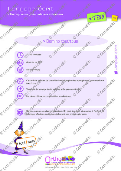 Page 1 de la fiche
