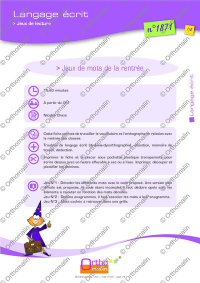 Page 1 de la fiche
