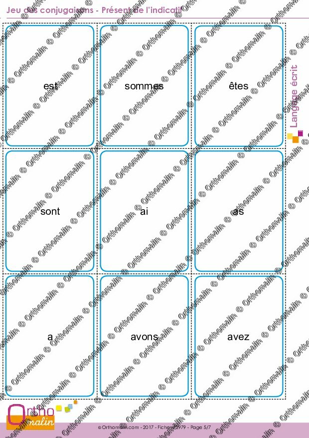 Ressource orthophonie - Jeu des conjugaisons - Présent de l'indicatif ...