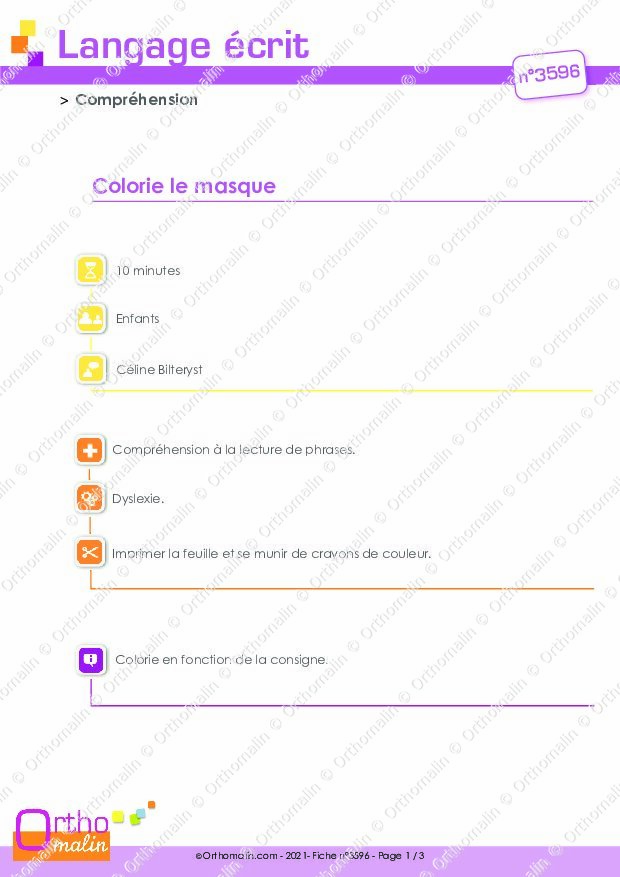 Colorie le masque  Orthomalin