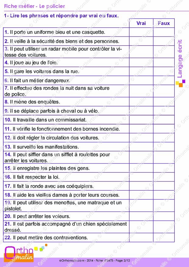 Fiche metier policier