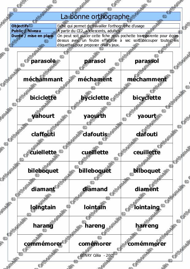 En Bonne Et Du Forme Orthographe Ressource orthophonie - La bonne orthographe | Orthomalin