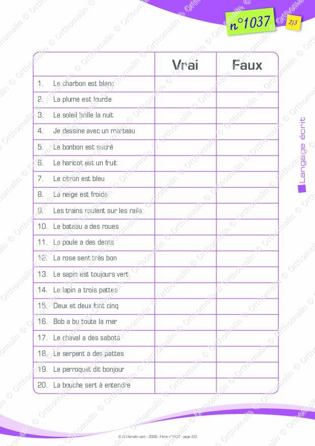  Ressource orthophonie - Vrai ou faux | Orthomalin