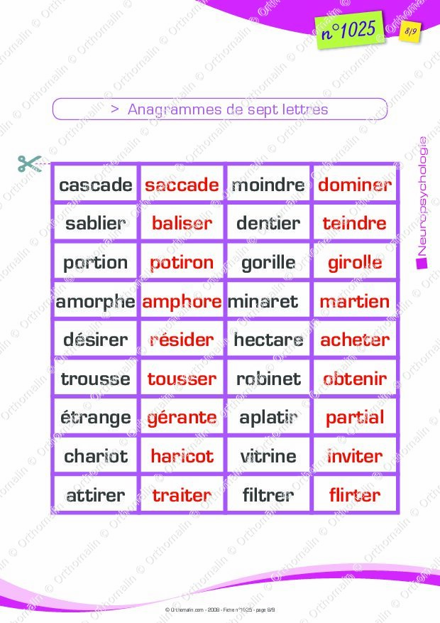 Anagramme Francais Gratuit En Ligne Ressource orthophonie - Mémory anagrammes pour les adultes | Orthomalin