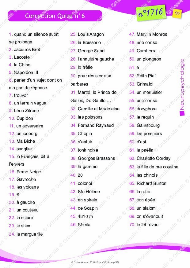 Questions De Culture Générale Avec Réponses Pdf 2022 Ressource orthophonie - QUIZZ CULTURE GENERALE N° 6 | Orthomalin