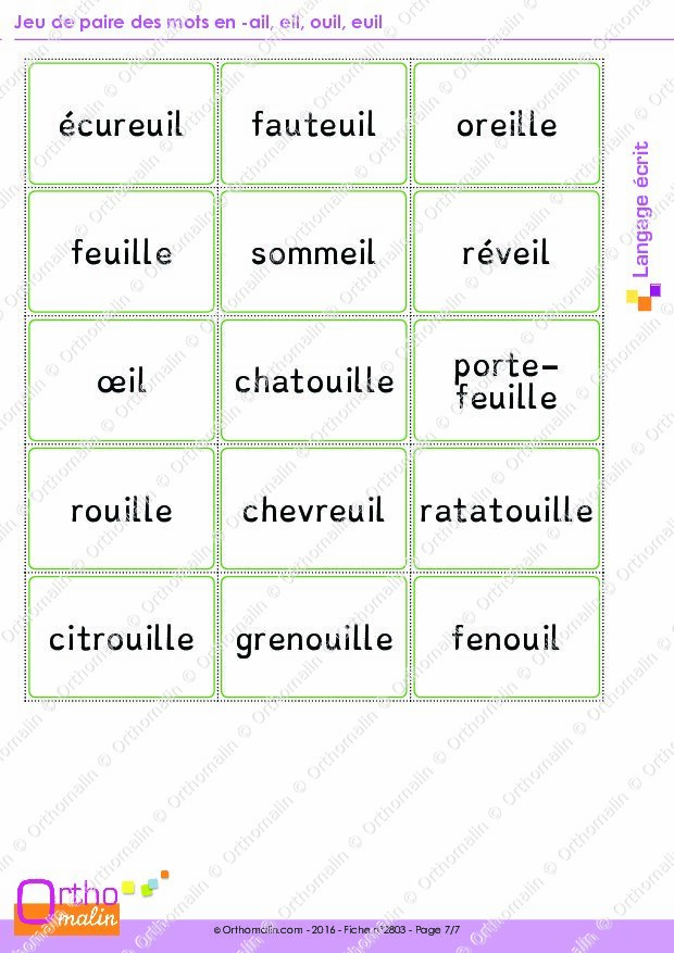 Ressource Orthophonie Jeu De Paire Des Mots En Ail Eil Ouil Euil Orthomalin