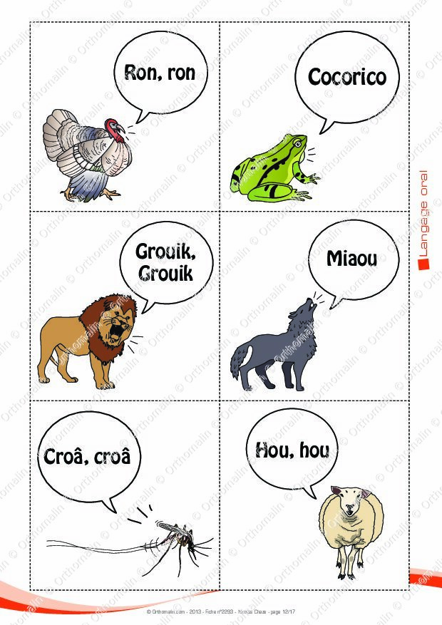 Ressource orthophonie  Onomatopées  Les animaux  Orthomalin