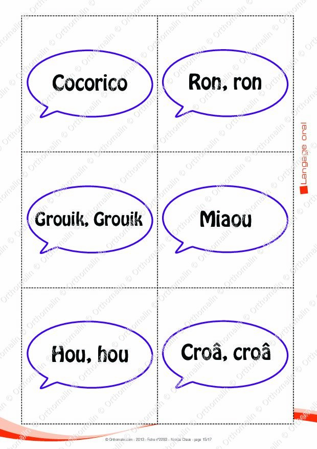 Ressource orthophonie  Onomatopées  Les animaux  Orthomalin
