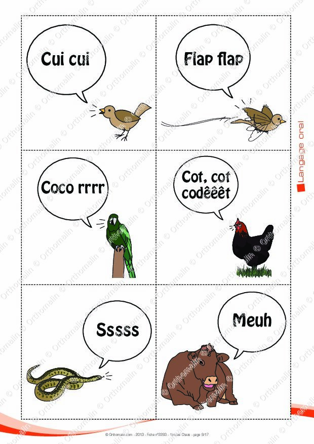 Ressource orthophonie  Onomatopées  Les animaux  Orthomalin