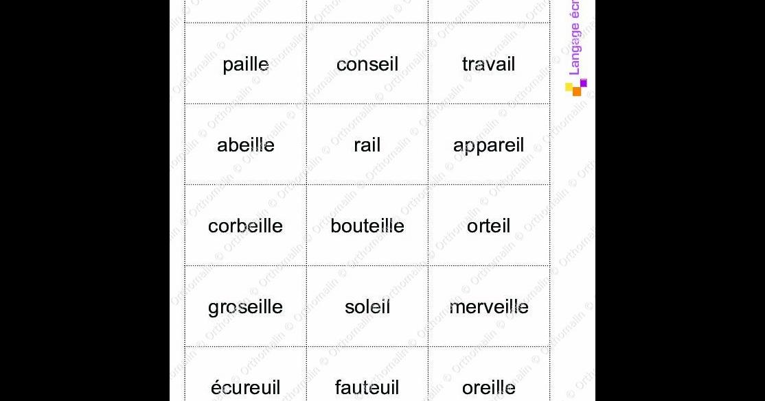 Jeu Des 5 Mots Nrj En Ligne Jeu de paire mots en -ille | Orthomalin