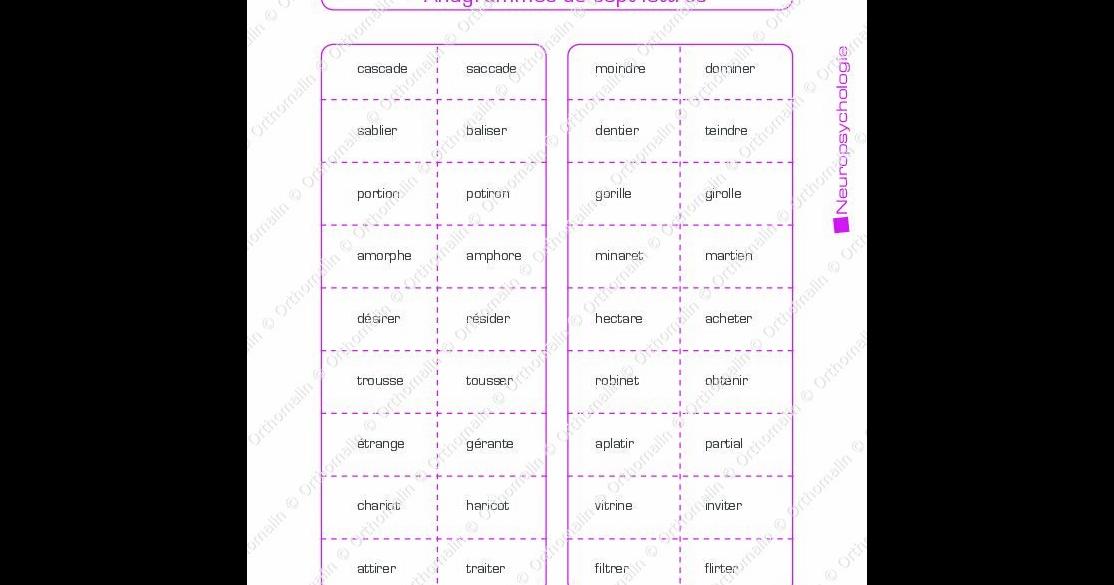 Anagramme Francais Gratuit En Ligne Mémory anagrammes pour les adultes | Orthomalin