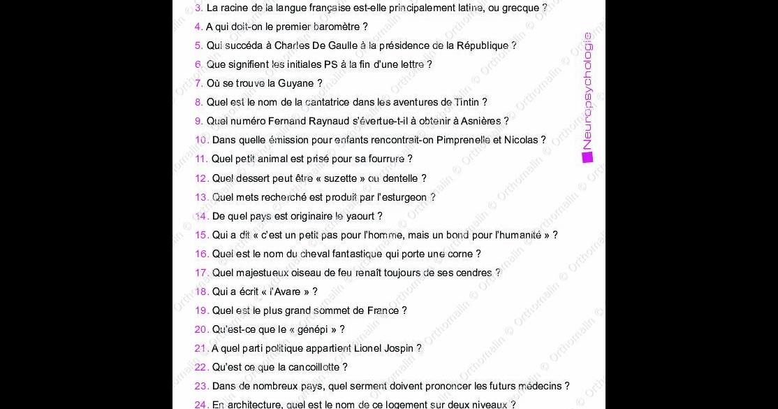 Questions De Culture Générale Avec Réponses Pdf 2022 QUIZZ CULTURE GENERALE N°1 | Orthomalin