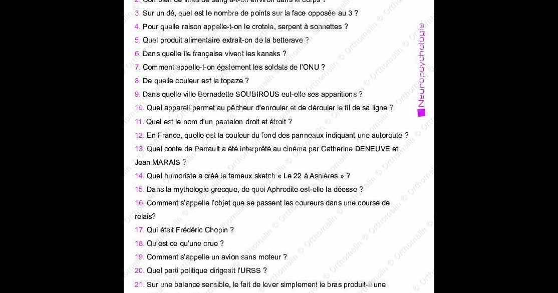 20 Questions De Culture Générale Avec Réponse Pdf QUIZZ CULTURE GENERALE N° 3 | Orthomalin
