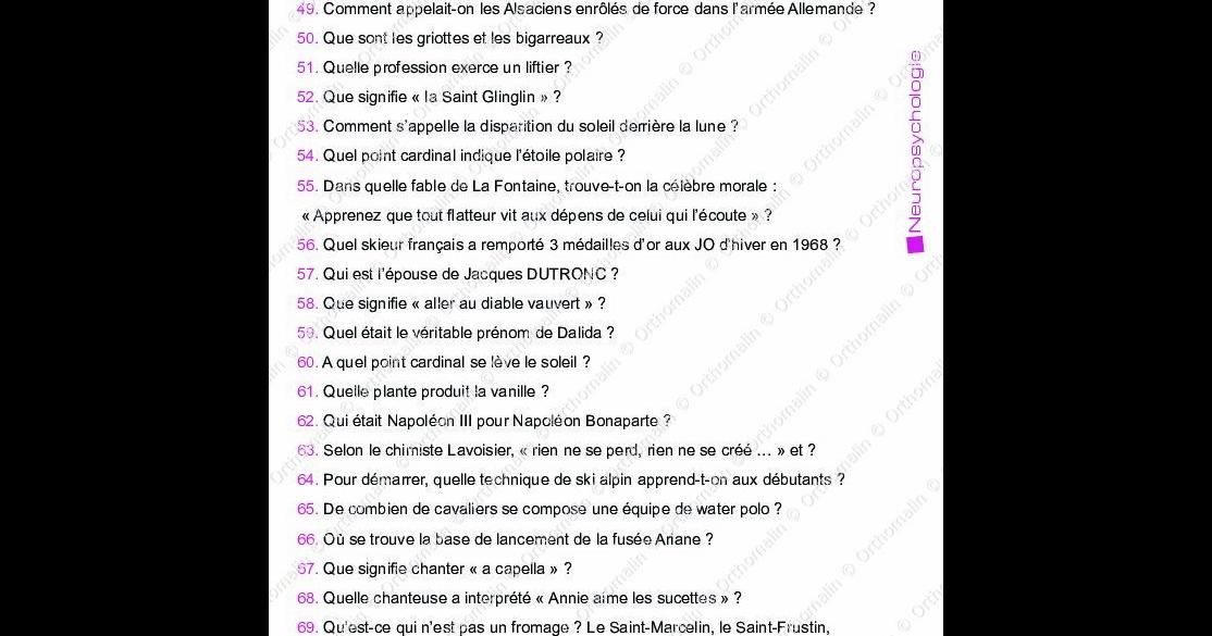 Questions Culture Générale Facile Avec Réponses Ressource orthophonie - QUIZZ CULTURE GENERALE N°8 | Orthomalin