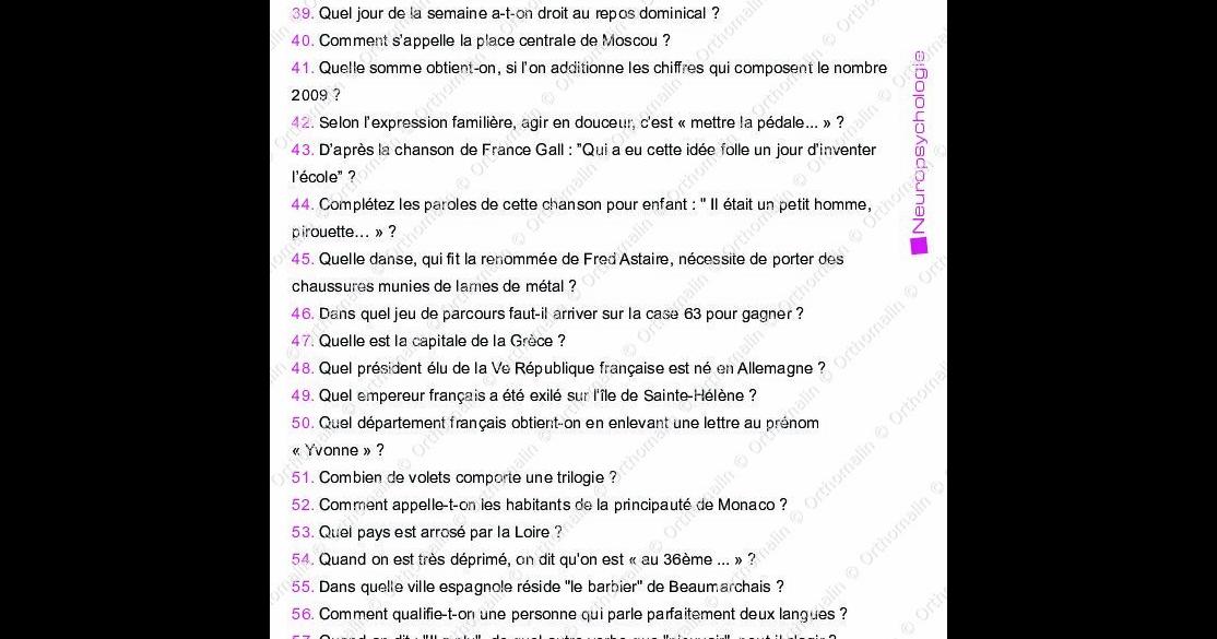 Test Culture Générale Avec Réponse QUIZZ CULTURE GENERALE N°15 | Orthomalin
