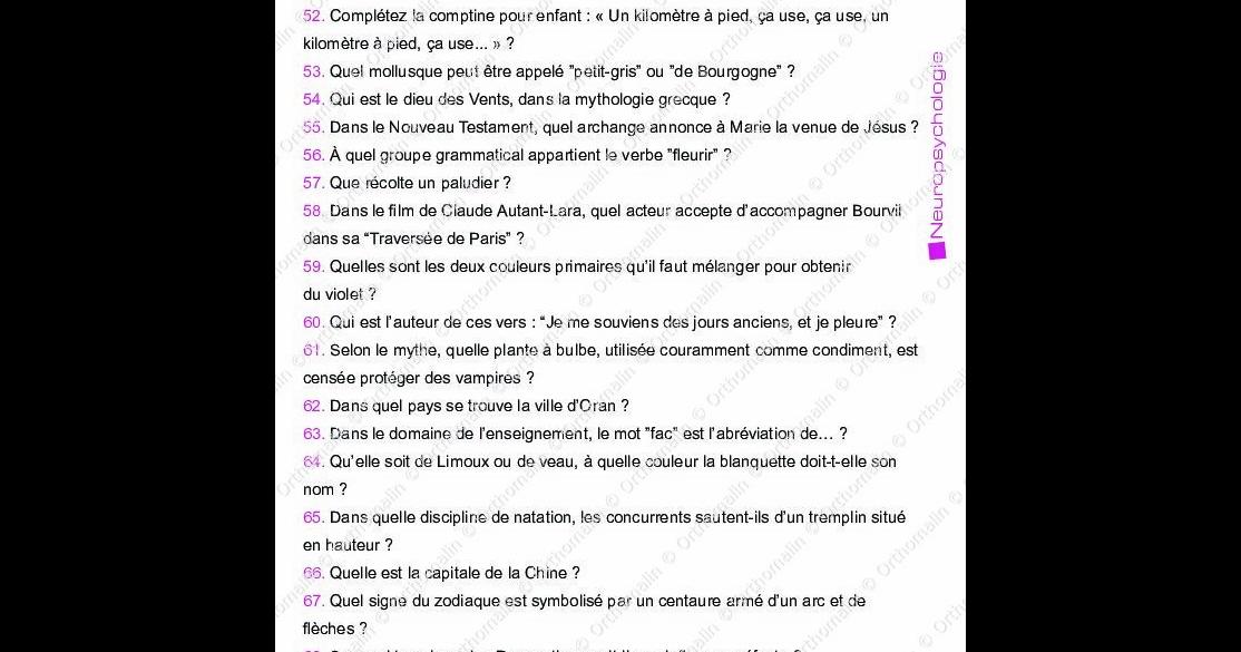 100 Questions Réponses Culture Générale Gratuit QUIZZ CULTURE GENERALE N°24 | Orthomalin