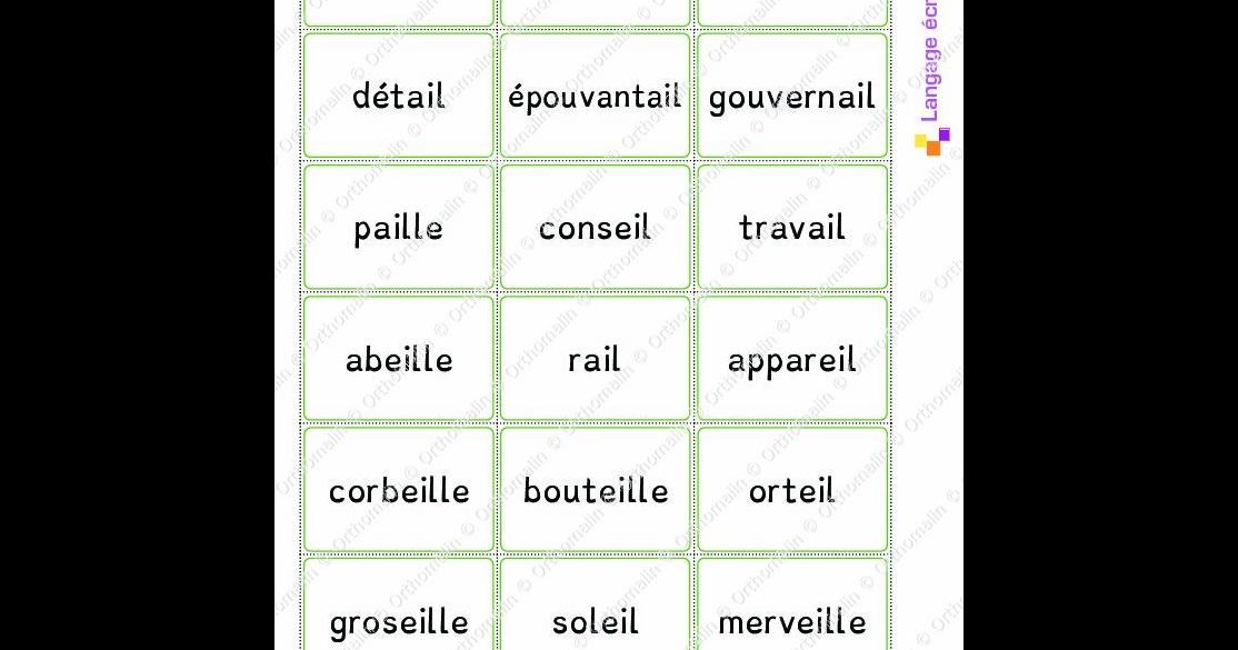 Jeu de paire des mots en ail, eil, ouil, euil Orthomalin