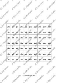 Tableau de mots avec groupes consonantiques (pla, cra...)