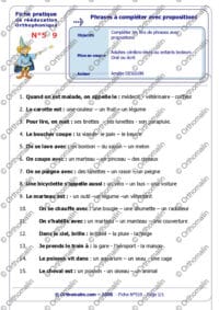 Phrases à compléter avec propositions