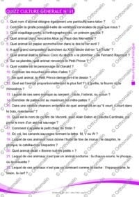 QUIZZ CULTURE GENERALE N°31 SPECIAL ANIMAUX