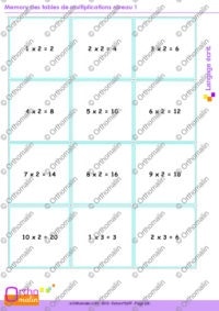 Memory des tables de multiplications niveau 1