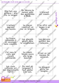 Lecture de mots avec (c-g) dans de phrases (2)