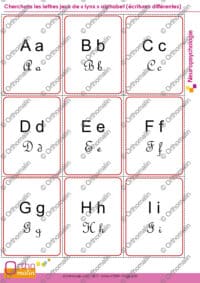 Cherchons les lettres jeux de « lynx » alphabet (écritures différentes)