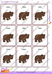 Jeu de lecture ourson s/z