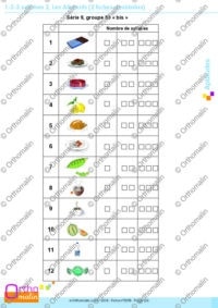1-2-3 syllabes 2, Les Aliments (2 fiches "lexidata")
