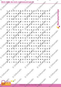 Mots mêlés de mots commençant par EX