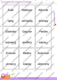 Jeu de cartes des antonymes 2 (verbes)