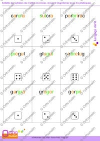 Bataille des syllabes de 3 lettres inversées, niveau II (logatomes bi ou tri-syllabiques)