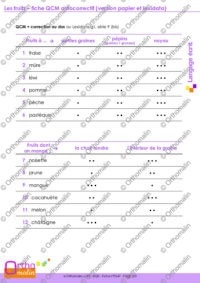 Les fruits - fiche QCM autocorrectif (version papier et lexidata)