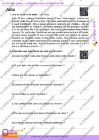 La vie des gens - Les sportifs - Compréhension orale et écrite