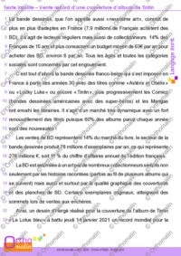 Texte insolite - Vente record d'une couverture d'album de Tintin