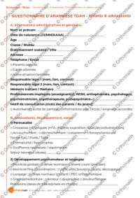 Questionnaire d'anamnèse TDAH - Enfants et adolescents