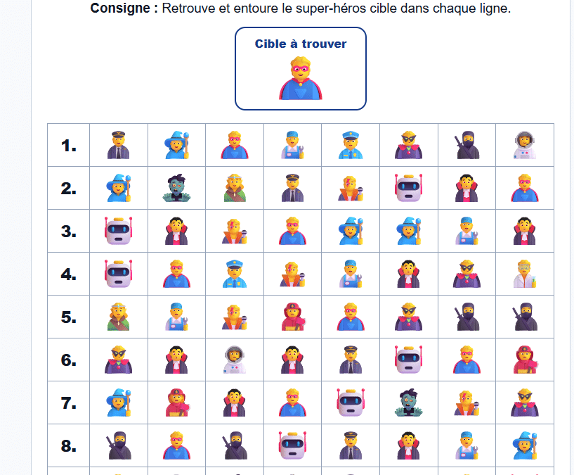 Exercices visuo-attentionnels
