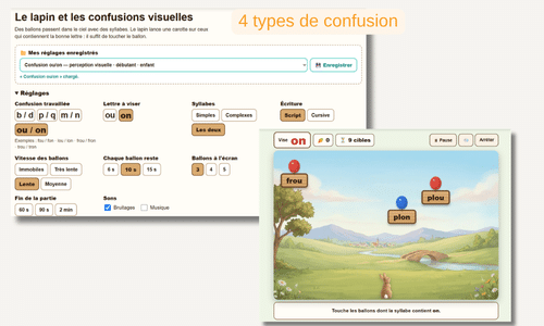 Travaillez les confusions visuelles p/b, p/q, ou/on, m/n