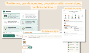Générez des activités autour des grands nombres, des nombres décimaux, de la proportionnalité, des conversions, des problèmes à étapes ainsi que des 4 opérations mathématiques
